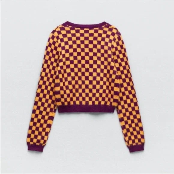 NWT Zara Jewel button plaid knit cardigan jacket, size L. - Picture 3 of 8